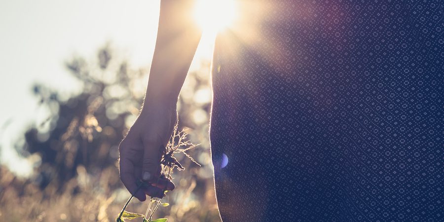 Woman In Nature In Sunset. People In Nature. Woman In Meadow Sun