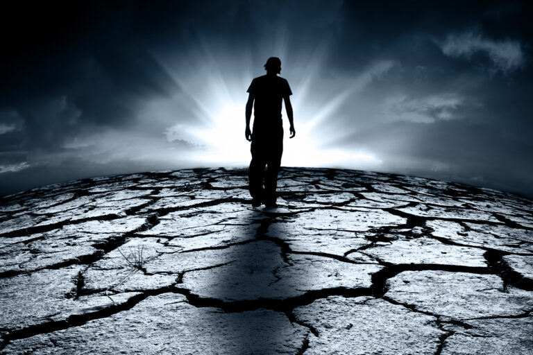 A depressed teenager walking towards the light