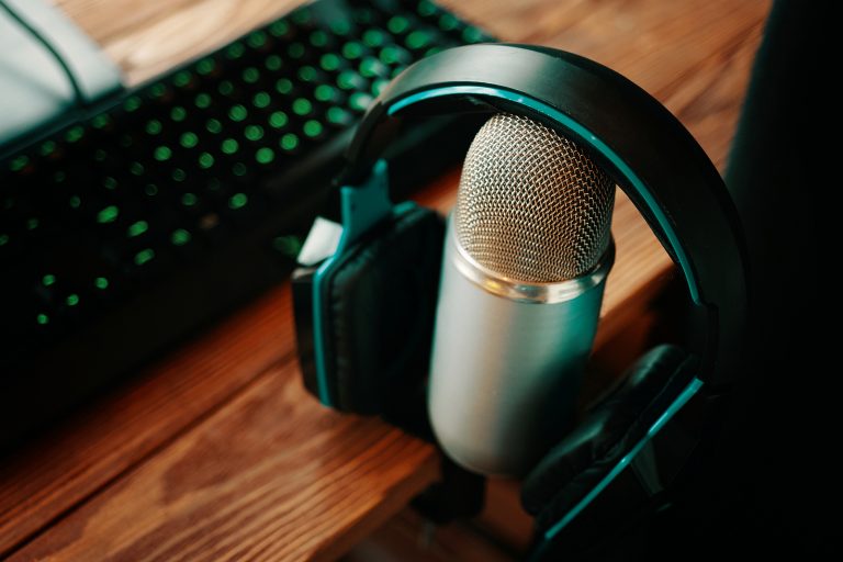 Tools For Broadcasting For Podcasting. Microphone With Keyboard